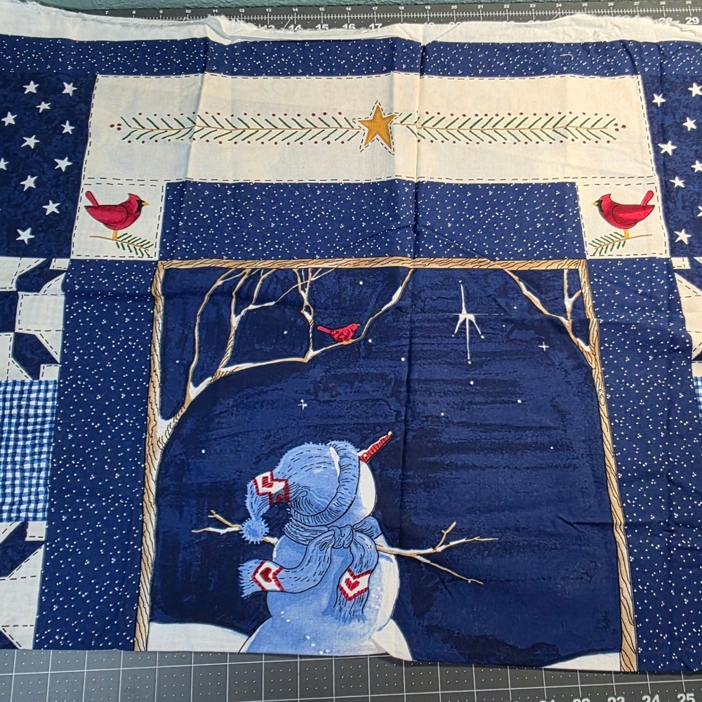 Daisy Kingdom Quick Quilt Fabric Panel Blue Snowman Xmas